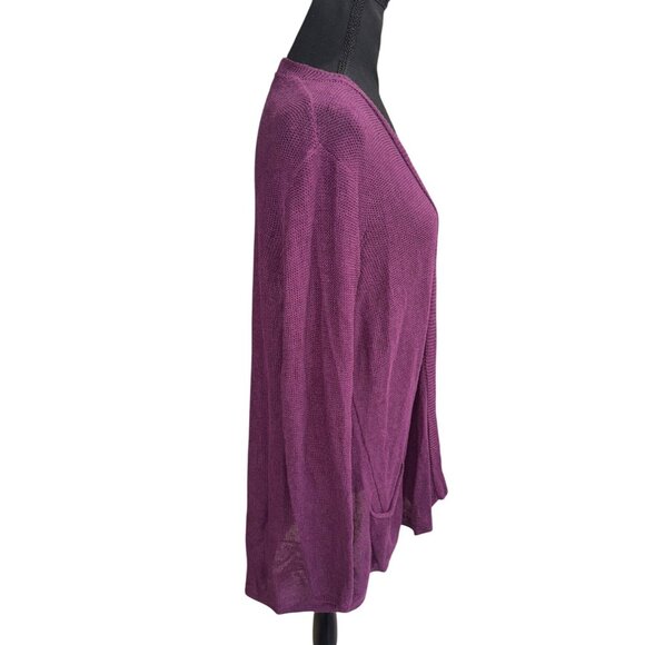 J. Jill Linen Purple Plum Burgundy Open Front Long Cardigan Sweater Lightweight - Picture 6 of 9
